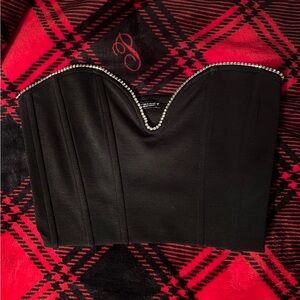 Black Strapless Top with Pearl Detailing